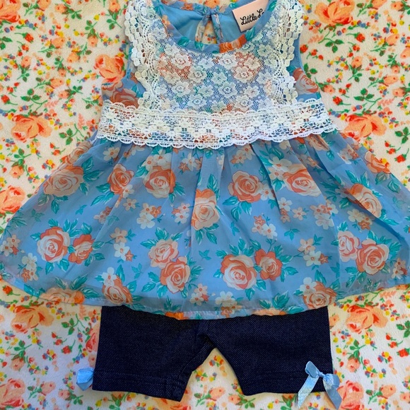 Little Lass Blue Lace Floral Set